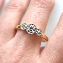 Load image into Gallery viewer, Vintage 18ct Yellow &amp; White Gold Diamond Three Stone Ring, 1.00ct modelled
