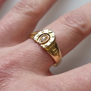 Victorian 18ct Gold "Good Luck" Diamond Horseshoe Ring modelled