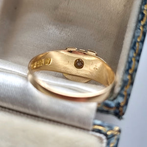 Victorian 18ct Gold "Good Luck" Diamond Horseshoe Ring behind head