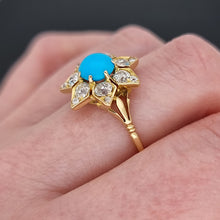 Load image into Gallery viewer, Antique 18ct Yellow Gold Turquoise and Diamond Flower Ring, 1.00ct modelled
