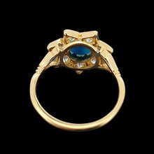 Load image into Gallery viewer, Antique 18ct Yellow Gold Turquoise and Diamond Flower Ring, 1.00ct from behind
