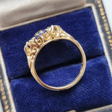 Load image into Gallery viewer, Vintage 18ct Gold Sapphire and Diamond Carved Half Hoop Ring side
