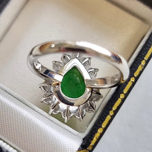 Load image into Gallery viewer, Vintage Platinum Jade 2.39ct and Diamond 1.03ct Cluster Ring behind head
