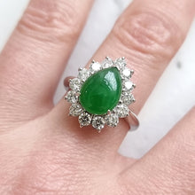 Load image into Gallery viewer, Vintage Platinum Jade 2.39ct and Diamond 1.03ct Cluster Ring modelled
