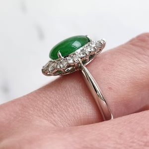 Vintage Platinum Jade 2.39ct and Diamond 1.03ct Cluster Ring modelled