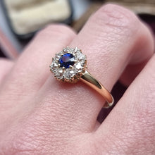 Load image into Gallery viewer, Victorian 18ct Gold Sapphire and Old Cut Diamond Cluster Ring modelled
