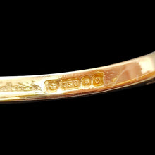 Load image into Gallery viewer, Close-up of an 18 carat gold London 1988 hallmark inside a yellow gold ring shank
