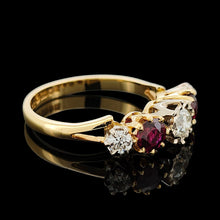 Load image into Gallery viewer, Vintage 18ct Yellow &amp; White Gold Ruby and Diamond Five Stone Ring
