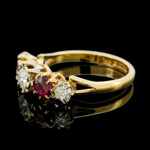 Load image into Gallery viewer, Vintage 18ct Yellow &amp; White Gold Ruby and Diamond Five Stone Ring
