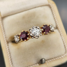 Load image into Gallery viewer, Vintage 18ct Yellow &amp; White Gold Ruby and Diamond Five Stone Ring
