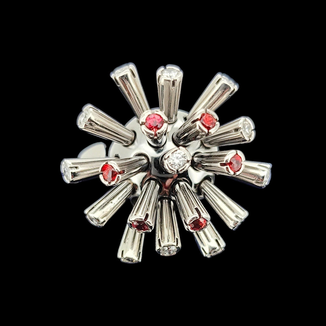 Vintage 18ct White Gold Ruby and Diamond Sputnik Ring