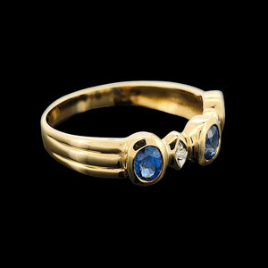18ct Yellow Gold Sapphire and Diamond Five Stone Bezel Set Ring