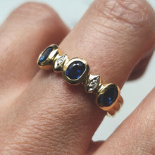 Load image into Gallery viewer, 18ct Yellow Gold Sapphire and Diamond Five Stone Bezel Set Ring

