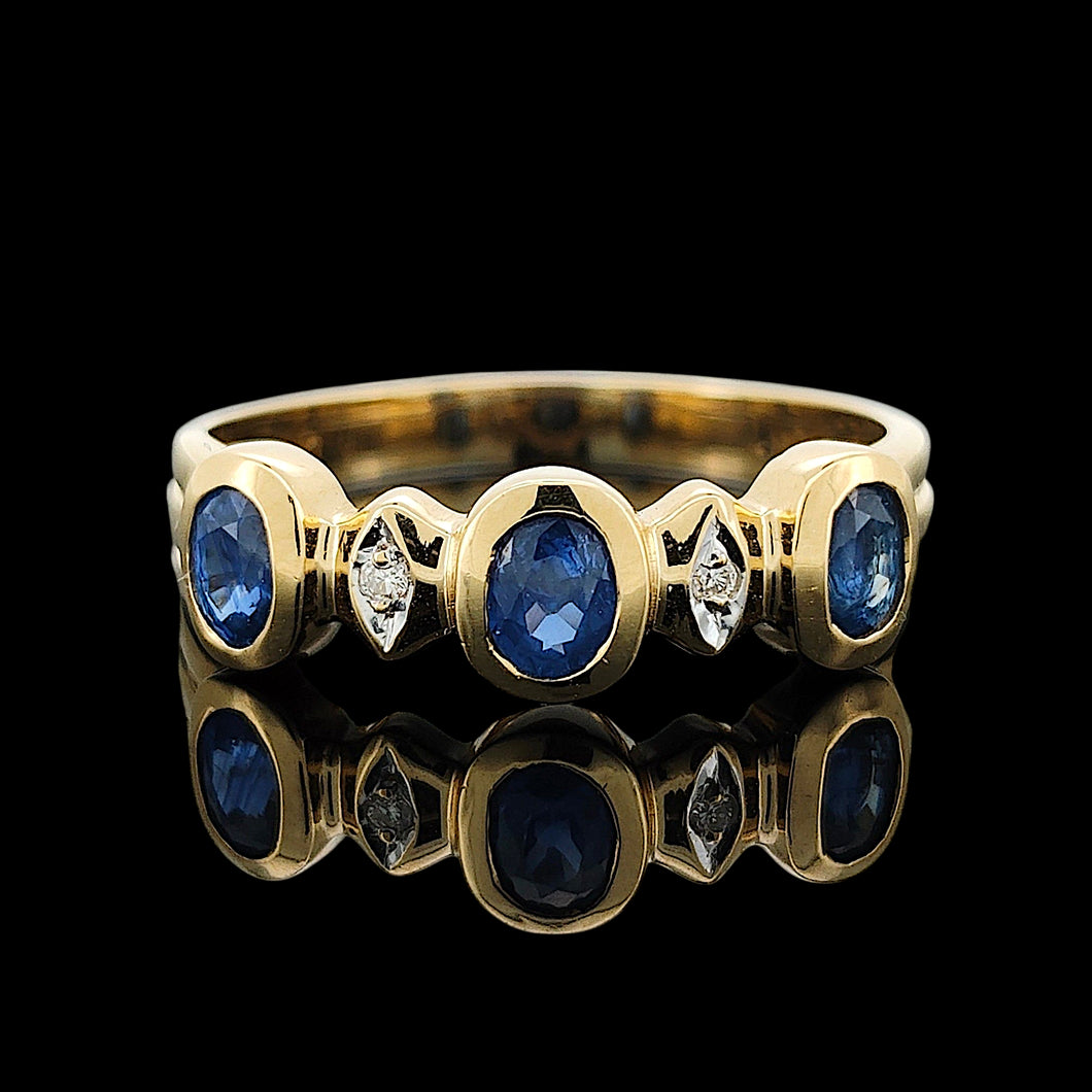 18ct Yellow Gold Sapphire and Diamond Five Stone Bezel Set Ring