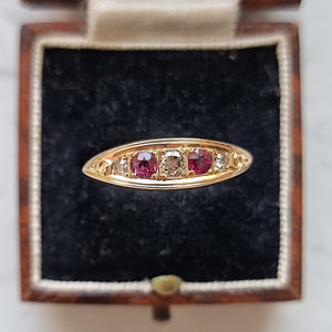 Antique 18ct Yellow Gold Ruby and Diamond Five Stone Ring