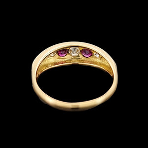 Antique 18ct Yellow Gold Ruby and Diamond Five Stone Ring