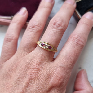 Antique 18ct Yellow Gold Ruby and Diamond Five Stone Ring
