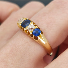 Load image into Gallery viewer, Antique 18ct Yellow Gold Sapphire and Diamond Five Stone Ring
