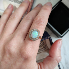 Load image into Gallery viewer, Vintage 18ct Yellow Gold Opal and Diamond Oval Cluster Ring
