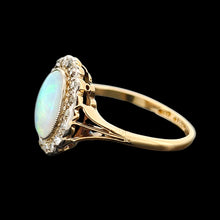 Load image into Gallery viewer, Vintage 18ct Yellow Gold Opal and Diamond Oval Cluster Ring
