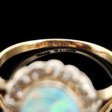 Load image into Gallery viewer, Vintage 18ct Yellow Gold Opal and Diamond Oval Cluster Ring

