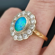 Load image into Gallery viewer, 18ct Yellow Gold Opal and Brilliant Cut Diamond Cluster Ring
