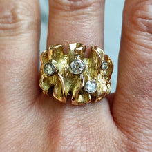 Load image into Gallery viewer, Vintage 14K Yellow Gold Old Cut Diamond Frilled Dress Ring, 0.30ct
