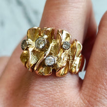 Load image into Gallery viewer, Vintage 14K Yellow Gold Old Cut Diamond Frilled Dress Ring, 0.30ct
