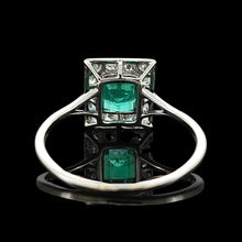 Load image into Gallery viewer, Art Deco Platinum, Emerald and Old Cut Diamond Cluster Ring
