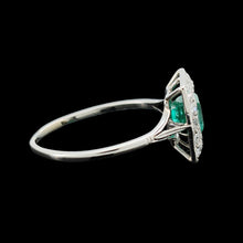 Load image into Gallery viewer, Art Deco Platinum, Emerald and Old Cut Diamond Cluster Ring
