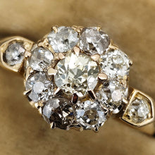 Load image into Gallery viewer, An old cut diamond cluster ring in yellow gold, close-up
