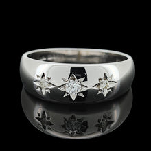 Load image into Gallery viewer, A three stone star set diamond band in white gold
