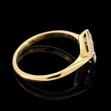 Load image into Gallery viewer, A rhombus shaped four stone diamond ring in yellow gold and platinum
