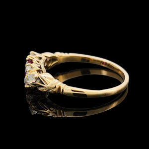 Antique 18ct Yellow Gold Ruby and Diamond Trefoil Shoulder Ring