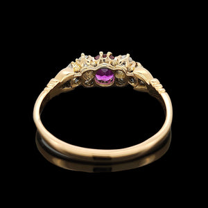 Antique 18ct Yellow Gold Ruby and Diamond Trefoil Shoulder Ring
