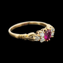 Load image into Gallery viewer, Antique 18ct Yellow Gold Ruby and Diamond Trefoil Shoulder Ring

