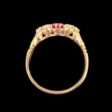 Load image into Gallery viewer, Antique 18ct Yellow Gold Ruby and Diamond Trefoil Shoulder Ring
