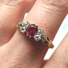 Load image into Gallery viewer, Antique 18ct Yellow Gold Ruby and Diamond Trefoil Shoulder Ring
