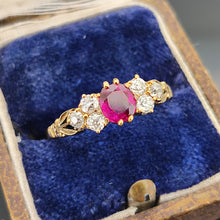 Load image into Gallery viewer, Antique 18ct Yellow Gold Ruby and Diamond Trefoil Shoulder Ring
