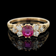 Load image into Gallery viewer, Antique 18ct Yellow Gold Ruby and Diamond Trefoil Shoulder Ring
