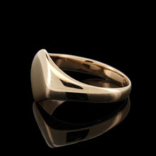 Load image into Gallery viewer, A gold hexagonal shaped signet ring, on a black background
