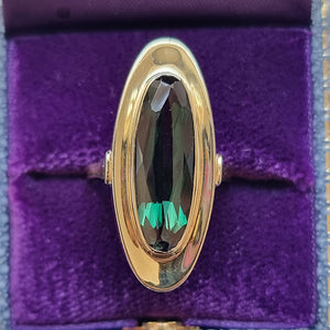 Vintage 14ct Gold Green Tourmaline Statement Ring in box