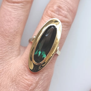 Vintage 14ct Gold Green Tourmaline Statement Ring modelled