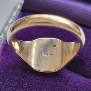 Vintage 9ct Gold Diamond Cushion Shaped Signet Ring hallmark