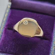 Load image into Gallery viewer, Vintage 9ct Gold Diamond Cushion Shaped Signet Ring in box
