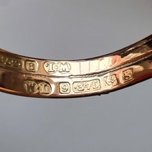 Load image into Gallery viewer, Edwardian 9ct Rose Gold Garnet Snake Ring, Hallmarked Birmingham 1906 hallmark and maker&#39;s mark
