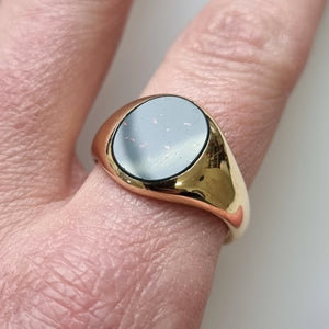 Vintage 9ct Gold Oval Bloodstone Signet Ring modelled