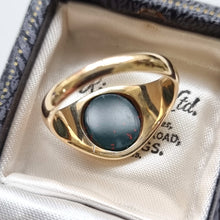 Load image into Gallery viewer, Vintage 9ct Gold Oval Bloodstone Signet Ring behind head
