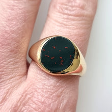 Load image into Gallery viewer, Vintage 9ct Gold Oval Bloodstone Signet Ring modelled
