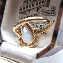 Load image into Gallery viewer, Vintage 18ct Gold Pear Shaped Opal Ring behind head
